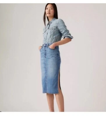 Falda RM Rebecca Minkoff Slide Hendidura Midi Demin Para Mujer Talla 6 Nueva Sin Etiqueta Foto 1 de 4