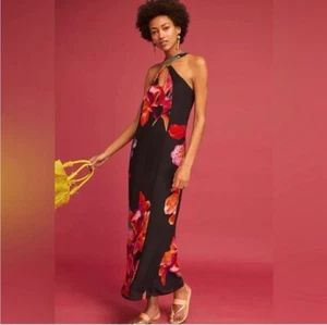 Anthropologie Maeve XL Maxi Dress Cayman Silk Floral Tropical Resort Halter - Picture 1 of 7