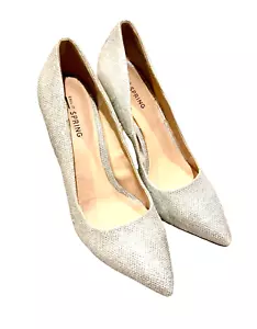 {Call It Spring} Heels/Shoes/Pumps Silver Shiny Fabric Material ~7.5 - Picture 1 of 7