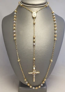 14K Tri-Color Gold Rosenkranz Kette mit Kruzifix Anhänger | 11,3g | 26" | 3,9mm - Bild 1 von 8