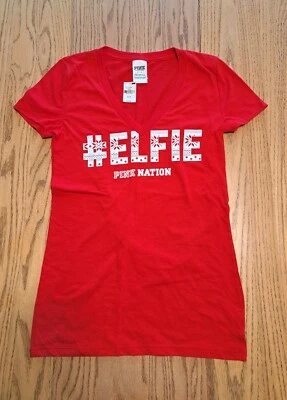 Camisa Roja Victoria's Secret #ELFIE Pink Nation Cuello en V Manga Corta - Talla Pequeña Nueva Foto 1 de 4