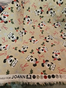 Glitter 1.5 Yards  Fabric Christmas Dog Candy Cane Snowflake Tan Puppies Jo Ann - Picture 1 of 4