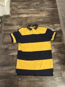 De Colección Polo Ralph Lauren Etiqueta Azul Para Hombres Azul y Amarillo Rayas Polo Grande 587 - Imagen 1 de 4
