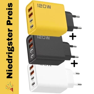 3x 120W USB-C Ladegerät 4-Port Schnellladen 2x USB-C & 2x USB-A Mehrfach Charger - Bild 1 von 4