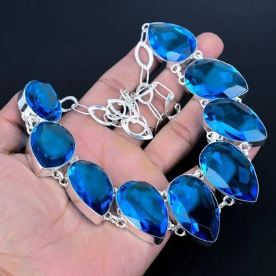 Blue Tanzanite Gemstone 925 Sterling Silver Handmade Necklace Jewelry 18" - Image 1 of 4