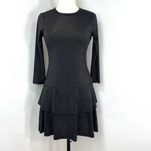 Vestido Michael Michael Kors Negro Dorado Tachonado XS Cintura Caída Volantes Mangas 3/4 - Imagen 1 de 13