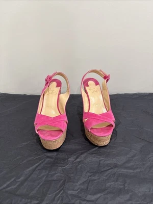 Christian Louboutin REINE DE LIEGE Tacón de Cuña Talla 38/8 Rosa3190262 Corcho Gamuza Foto 1 de 4