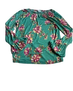 Susan graver green floral print spandex stretch top Sz S - Picture 1 of 4