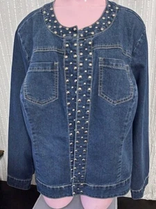 Chaqueta vaquera Baccini para mujer 18 azul plata tachuelas bolsillos delanteros abiertos hasta la cadera - Imagen 1 de 17
