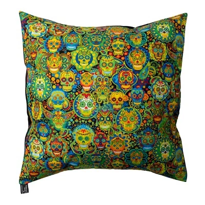 Day of the Dead Skull Mandala Cushion Cover Case fits 18"x18" Cotton Halloween - Image 1 of 3