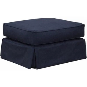 Americana Box Cushion Slipcovered Ottoman in Navy Blue Performance Fabric - Picture 1 of 6