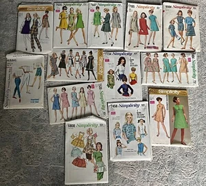 Lot of 13 Vintage 1960's Early 70's Simplicity  Mod Sewing Patterns Size 14 - Picture 1 of 6