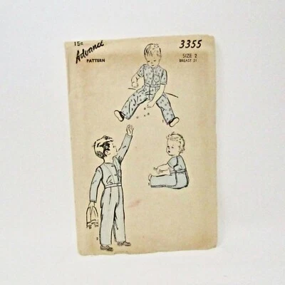 Vintage Advance Pattern #3355  Boys Playsuit SZ 2  21" Chest Complete - Image 1 of 2