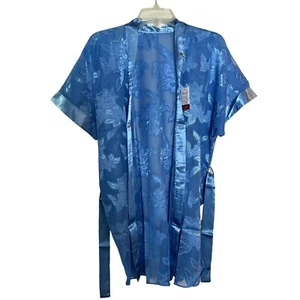 Blue Floral Sheer Mini Night Gown Sexy Lingerie Belweiss Kimono Robe & Belt NEW - Picture 1 of 12