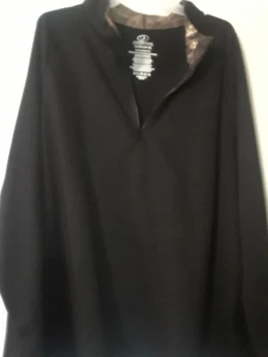NEW W/TAGS MEN'S MOSSY OAK ZIPPER SHIRT SOLID BLACK W/ CAMO COLLAR SIZE LG.42-44 - Image 1 of 4