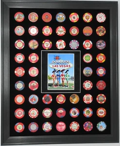 54 CASINO POKER CHIPS (NOT INCLUDED) LAS VEGAS SIGN WALL DISPLAY PICTURE FRAME - Picture 1 of 4