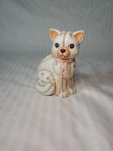 Vintage Geo Z Lefton Pink/White Quilted Patchwork Ceramic Cat Figurine 1987 - Picture 1 of 9