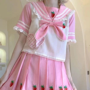 Strawberry Print Seifuku Japanese College Style Uniform School Girl Outfit - Picture 1 of 7
