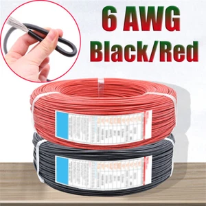 6 AWG Silikon Draht Kabel 200℃ 600V Extra Flexible Silikon Kabel UL Schwarz Rot - Picture 1 of 6