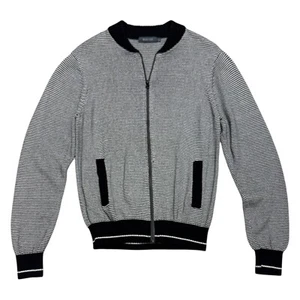 MICHAEL STARS Striped Zip Luxury Designer Knit Sweater Cardigan Jacket Men Large - Picture 1 of 6