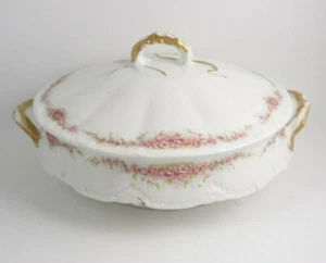 Theo Haviland Limoges Porcelain Lidded Vegetable Bowl 601 Pink Flowers - Picture 1 of 8
