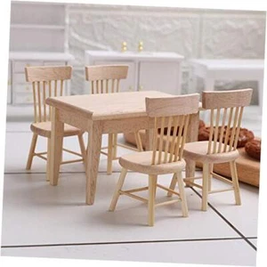 Wooden Dollhouse Furniture of Table & Chair, Miniature Dollhouse Accessories - Picture 1 of 7