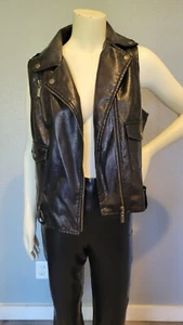 JouJou Black Faux Leather Vest Jacket Sz  Motorcycle Full Zip Lined Pockets XL - Picture 1 of 14