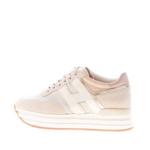 Zapatos señora Hogan H483 beige terciopelo y lurex tech tela sneaker - Imagen 1 de 7