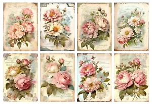 Set di 8 - 2,3x3 Rose da Giardino Shabby Chic Acquerello #1 Pannelli TESSUTO Cotone - Foto 1 di 1