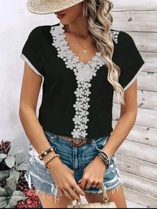 Womens Summer Short Sleeve Tops T Shirt Ladies Casual Tee Blouse With Design - Picture 1 of 3