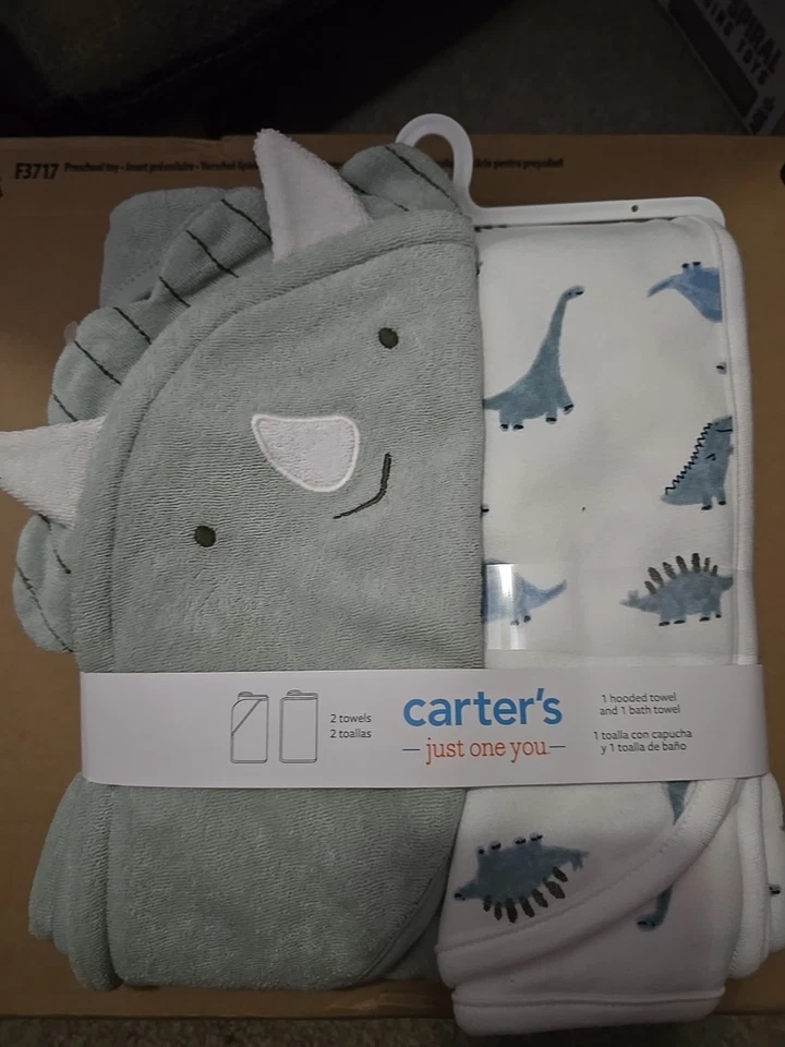 Carter's Just One You Baby Boys' 2-Pack Hooded Towels - Dinosaur Design, 29" x 2 - Image 1 of 2
