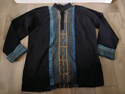 Camisa Tribal XL De Colección Para Hombre Azul Maya Negra Lino Grueso Hecha en México  Foto 1 de 4
