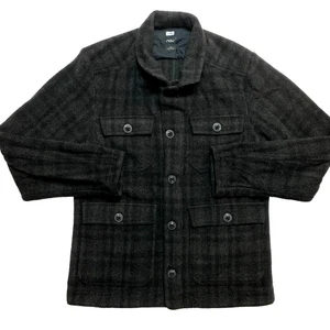 NAU Utility Wool Chore Jacket Mens M Black Gray Plaid Shacket Caviar  - Picture 1 of 12