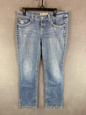 Pantalones de mezclilla para mujer MEK de colección 34x33 tiro bajo Acapulco rectos bordados Y2K Foto 1 de 4