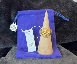 Neu mit Etikett Tory Burch Statement-Ring gehämmert Messing goldfarben Größe 8  - Bild 1 von 7