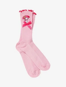 My Melody Ribbon Crew Socks Lettuce Hem Socks Sanrio Hello Kitty & Friends Pink - Picture 1 of 5
