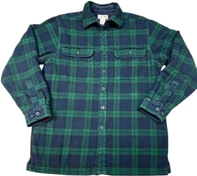 LL Bean Men’s Fleece Lined Flannel Long Sleeve Shirt Size Small Blue Green Plaid - Image 1 of 4