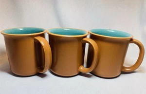 3 VTG Crown Corning Japan Turquoise/Teal Terracotta Coffee Tea Mugs NEW - Picture 1 of 5