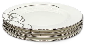 Kate Spade Belle Boulevard Platinum Bread & Butter Plate Silver Bow USA Set of 4 - Picture 1 of 4