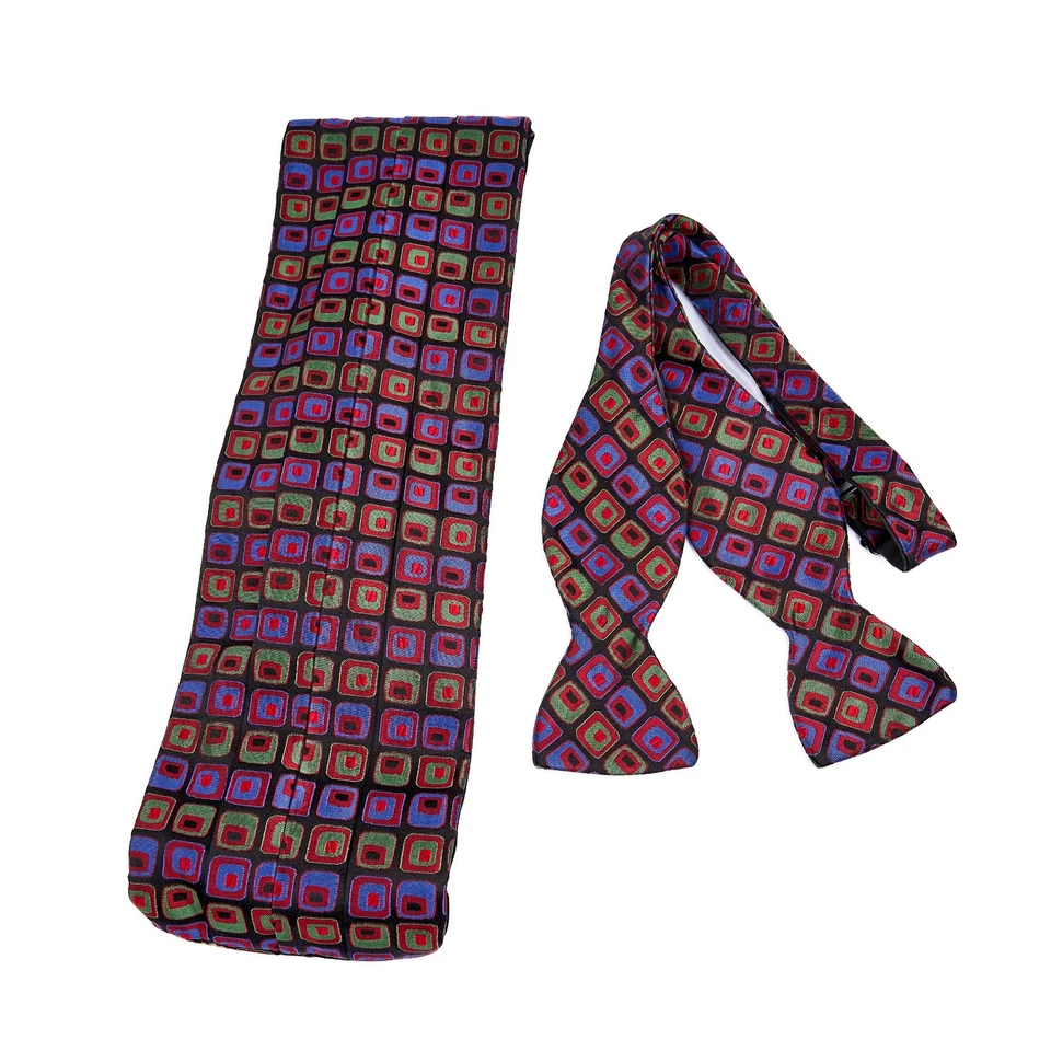 Conjunto de pajarita R Hanauer de seda colorida geométrica formal autocorbata EE. UU. Foto 1 de 4
