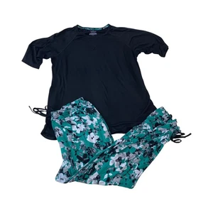 Cuddl Duds Women's Black Top & Green Floral Pants Lounge Sleep Set Large - Picture 1 of 7