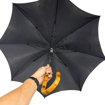Vintage Black Umbrella W/ Bentwood Bamboo? Handle - READ - 43” - Image 1 of 4