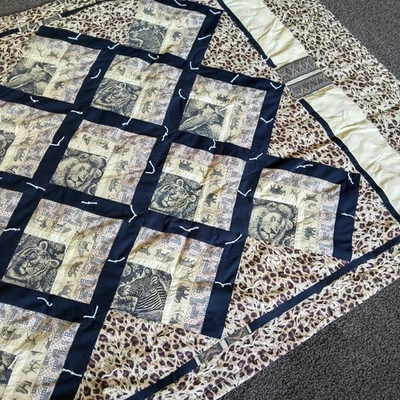 Edredón de retazos cosido hecho a mano vintage selva safari África tigre elefante 52x72 Foto 1 de 4