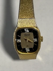Reloj de cuarzo vintage Orient para mujer E45828Z-21 tono dorado con diamantes 17 mm 6" de colección - Imagen 1 de 10