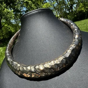 Vintage Signed Bat Ami Israel Sterling Silver 925 Choker Necklace Hammered - Picture 1 of 11