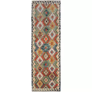 Southwestern Hand Knotted Flat Weave Vege Kilim Long Runner Rug 2'10x9'9 -G29743 - Picture 1 of 8