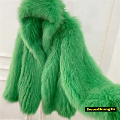 Abrigo de piel de zorro real tejido a mano para mujer Chaqueta con capucha Suelto Cálido Manga de murciélago Prendas para el torso Foto 1 de 4