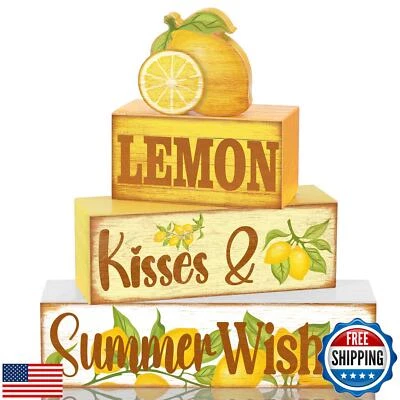 Burbell 4 Pcs Summer Wooden Tiered Tray Decor Farmhouse Rustic Table Decor Bo - Image 1 of 4