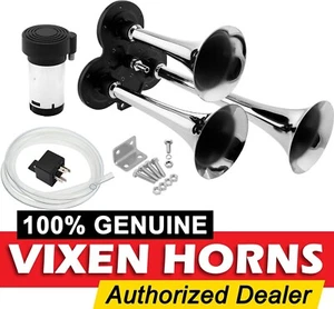 LOUD TRIPLE TRUMPET TRAIN HORN SYSTEM KIT CAR/TRUCK/RV 12V CHROME COLOR VXH2411C - Foto 1 di 11