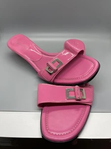 ANNE KLEIN Laurel AK Sandal Slide Heels 9.5M Fuschia Pink Buckle - Picture 1 of 4